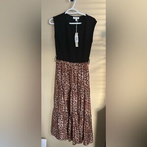 She + Sky Black and Leopard Print Tiered Maxi Dress